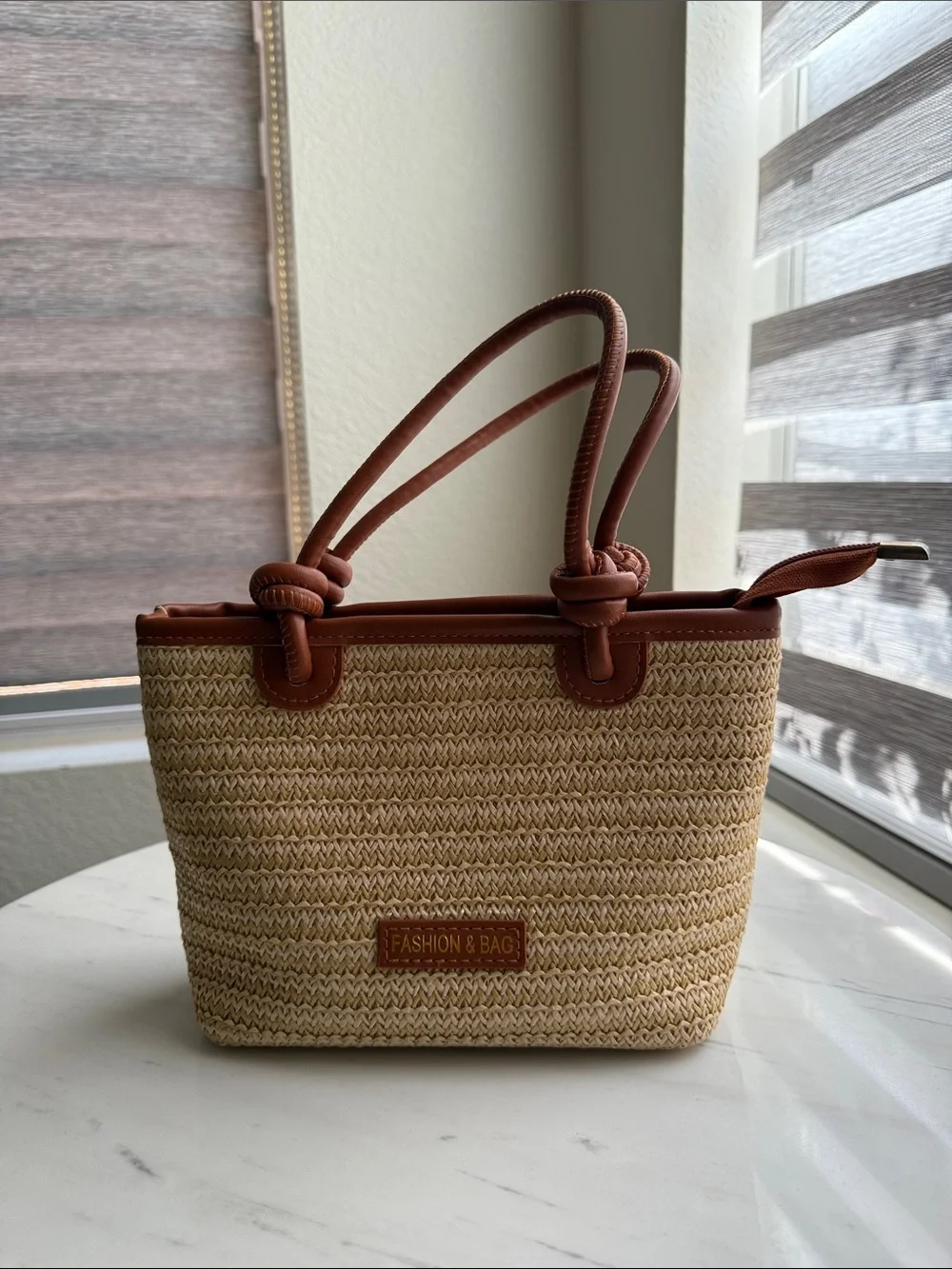 Straw Tote with Brown Trim - Women's Everyday Carry